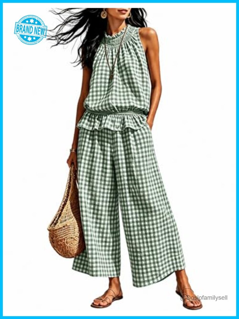 Women's 2 Piece Set Sleeveless Ruffle Top Wide Leg Pants Summer Casual Vacation